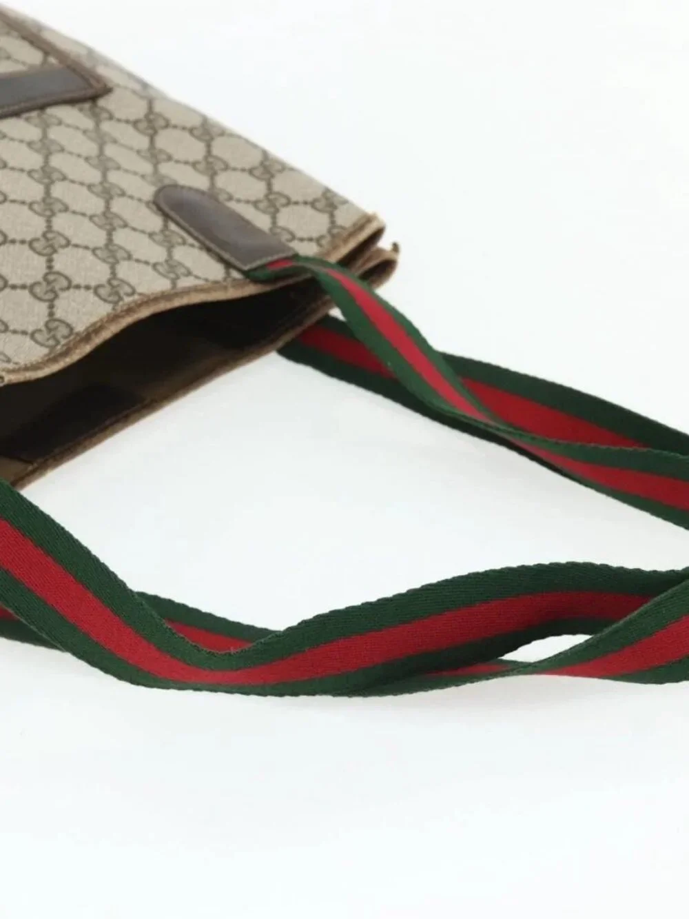 GUCCI GG Supreme Web Sherry Line Tote Bag PVC Beige Red 16 002 4487 Auth